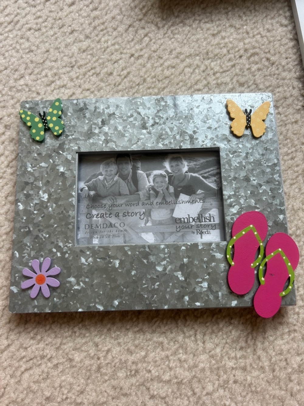 Demdaco Metal Picture Frame with Pink Flip-Flops & Green Butterfly